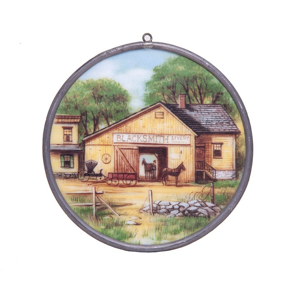 Vintage Currier & Ives Collectible Stained Glass 5.5''